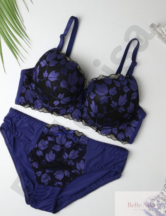 Elegant Padded Leaf Lace Bra & Panty Set – Colorful & Feminine