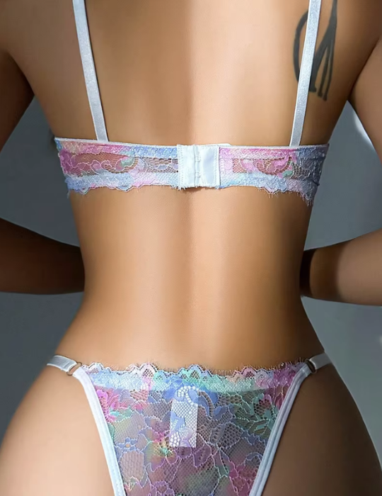 Floral Lace Underwire Bra and Thong Set – Non-Padded Wired Lingerie for Women-Ys-024
