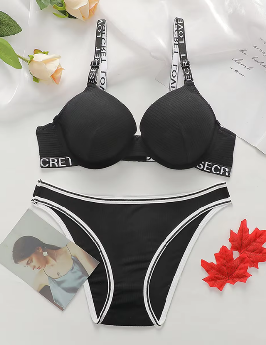 Adjustable Letter Shoulder Strap Back Shaper Seamless Padded Bra and Panty Set for Women-8823