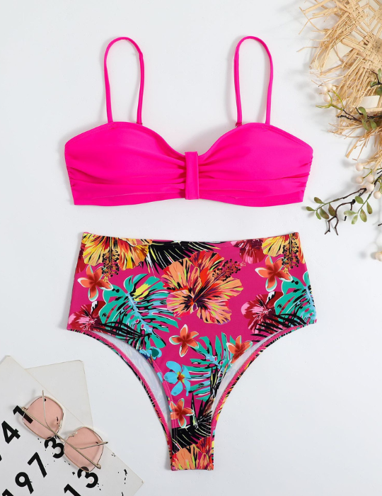 Swimsuit Women Split Bikini Retro Sexy Solid Color Printing Bikini Wear