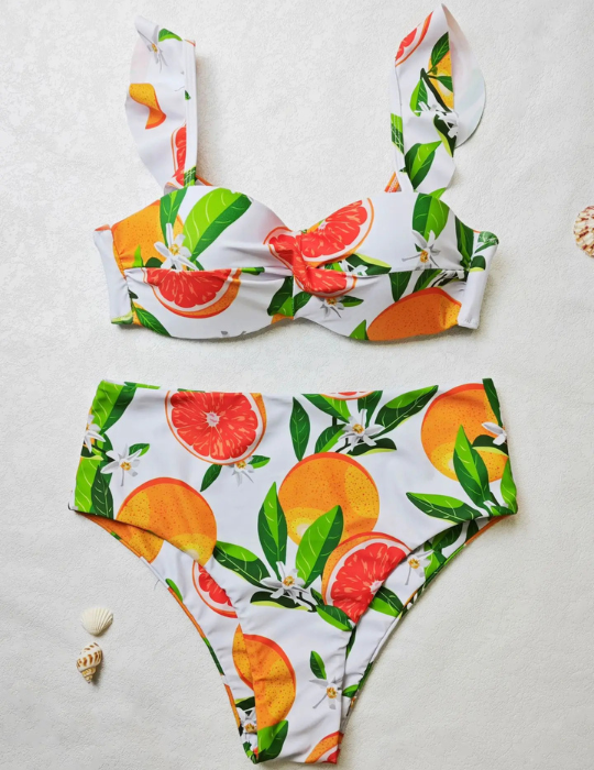 Leaf Fruit Print Pushup Thong Bikini set