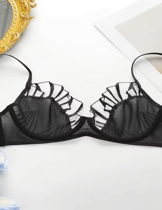 Ultra-Thin Breathable Nylon Bra Set – Solid Color Mesh Design for a Natural Look