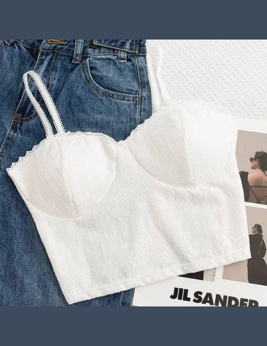 Women’s Black Lace Goth Aesthetic Crop Top – Vintage Casual Camisole Tank for Women