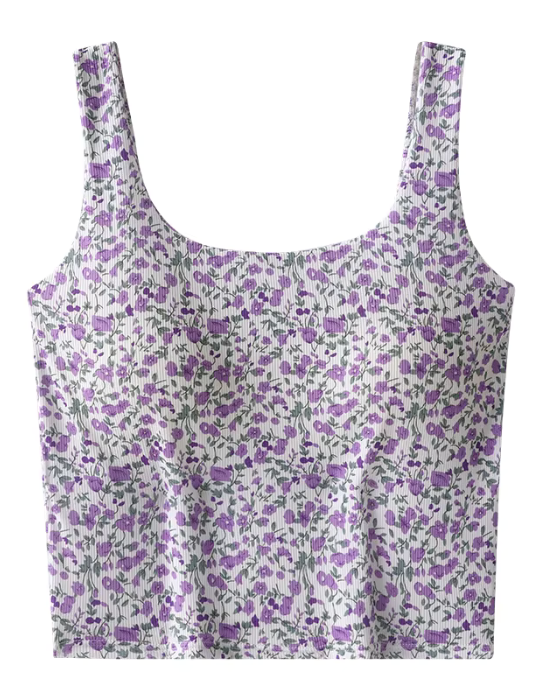 Pastoral Floral Ice Silk Seamless Vest – Comfortable & Breathable Backless Camisole for Women