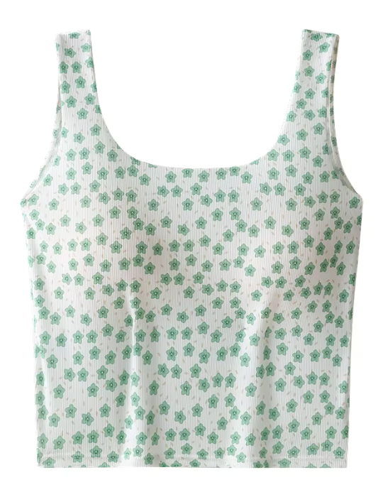 Pastoral Floral Ice Silk Seamless Vest – Comfortable & Breathable Backless Camisole for Women