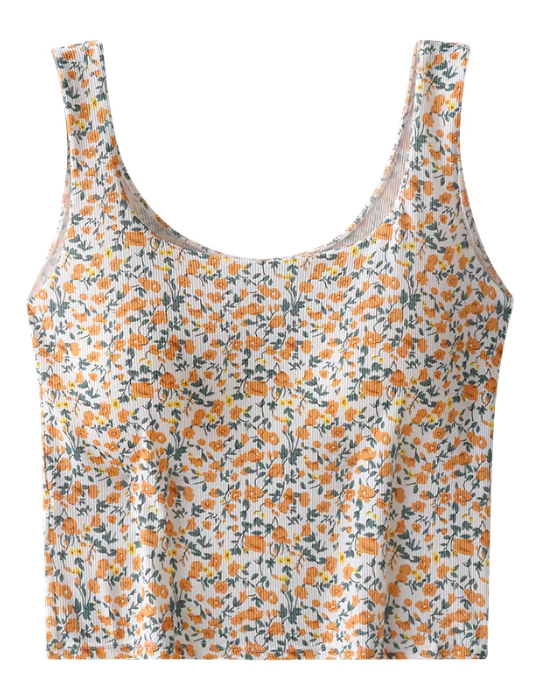 Pastoral Floral Ice Silk Seamless Vest – Comfortable & Breathable Backless Camisole for Women