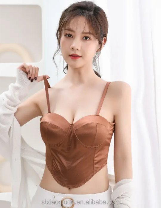 Comfortable Ice Silk Wrap Chest Camisole – Seamless Pleated Fixed Cup Tube Top for Women