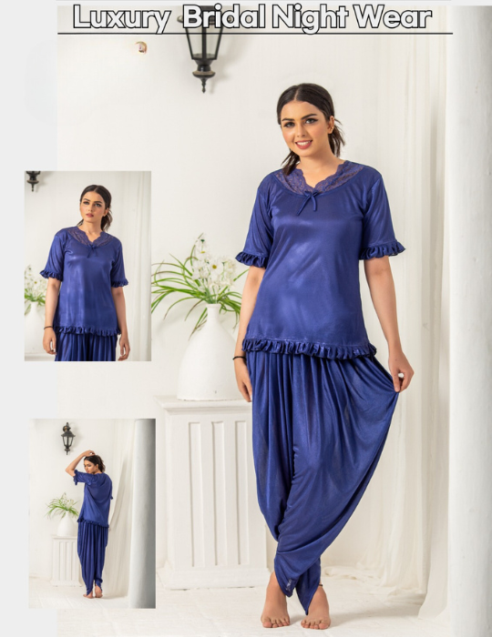 Women’s Silk Patiyala Nightwear Set (Short Length, Half Sleeves)