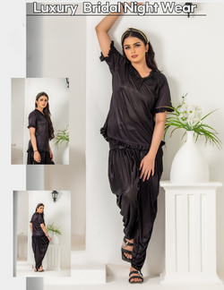 Women’s Silk Patiyala Nightwear Set (Short Length, Half Sleeves)