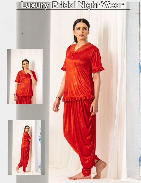 Women’s Silk Patiyala Nightwear Set (Short Length, Half Sleeves)