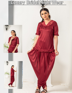 Women’s Silk Patiyala Nightwear Set (Short Length, Half Sleeves)