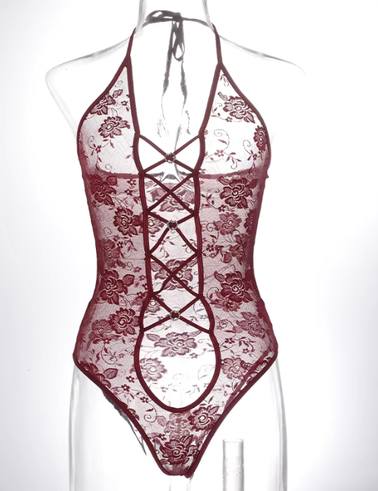 Lace Crisscross Bodysuit – Women’s Sheer Floral Lingerie