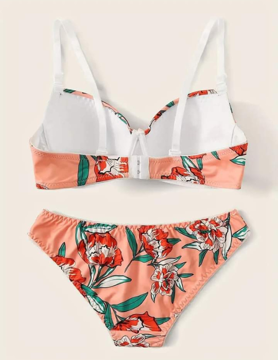 Floral Print Padded Bra and Panty Set