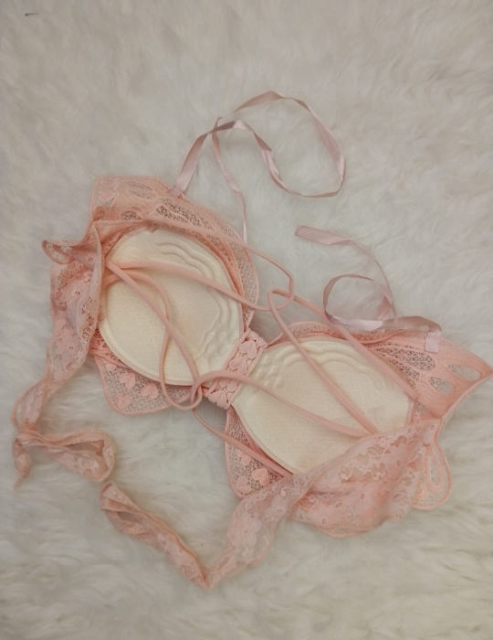 BelleNisa Backless Lace Butterfly Bra - Padded Tie-Up Halter Bralette-566