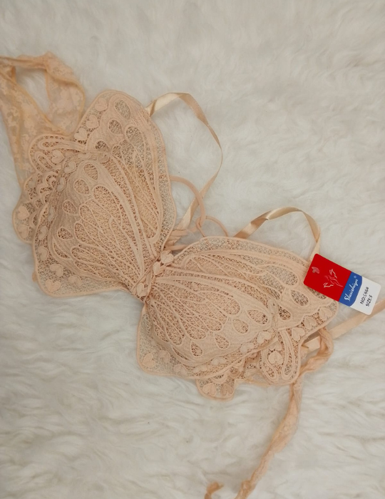 BelleNisa Backless Lace Butterfly Bra - Padded Tie-Up Halter Bralette-566