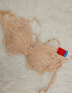 BelleNisa Backless Lace Butterfly Bra - Padded Tie-Up Halter Bralette-566