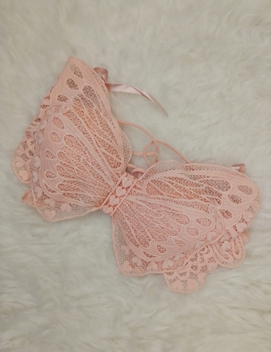 BelleNisa Backless Lace Butterfly Bra - Padded Tie-Up Halter Bralette-566