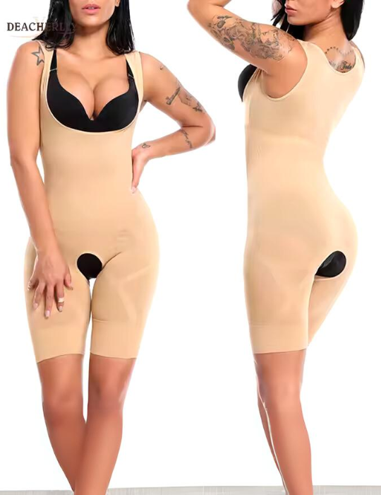 Seamless Waist Trainer Bodysuit for Women – Plus Size Postpartum Slimming Full Body Shaper