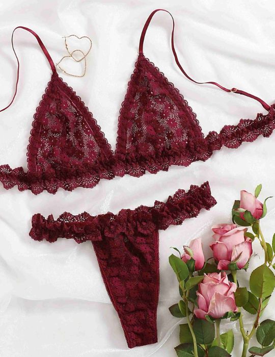 Maroon Lace Bra & Thong Set – Women’s Lingerie