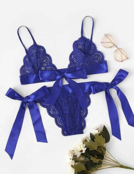 Blue Stuff Net Bra & Thong Set –  Women’s Lingerie