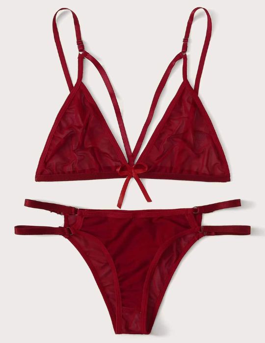 Maroon Stuff Net Bra & Thong Set –  Women’s Lingerie
