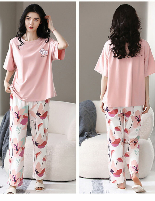 Jersey Cotton Pajama Set - Half-Sleeve & Printed Trousers | BelleNisa