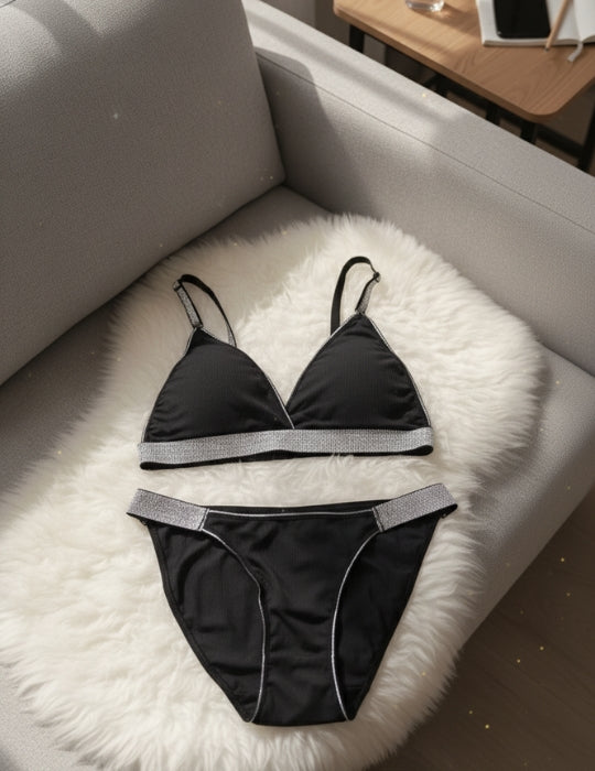 Deep V Bralette Bra and Thong Set – Elegant Lingerie for Women-BN-198