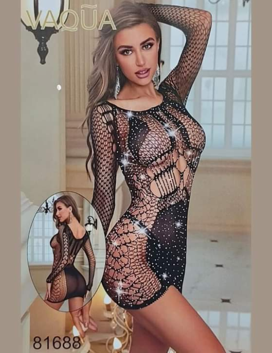 Sultry Women’s Fishnet Babydoll Lingerie Set – Sexy Halter Chemise with Stretch Stockings