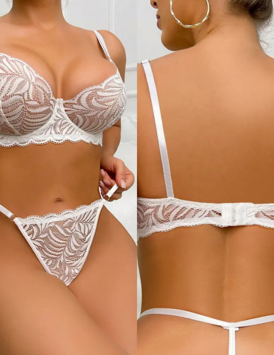 Transparent Sexy Lace Two Pieces Underwire Bra And Thong Set