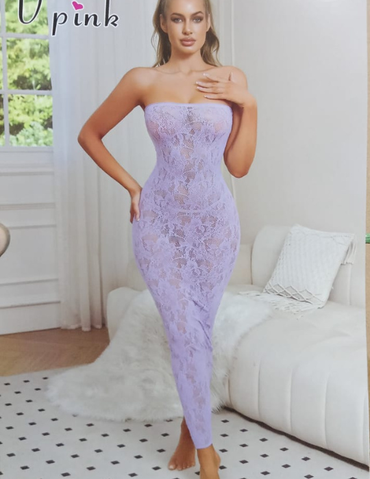 Strapless Lilac Lace Body Stocking – Sheer Floral Elegance