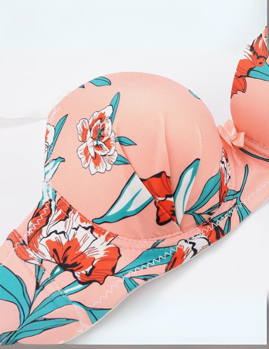 Floral Print Padded Bra and Panty Set