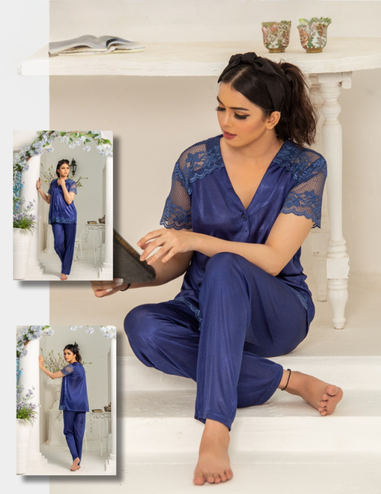 Elegant Silk Pajama Set – Shirt & Trousers