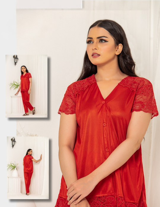 Elegant Silk Pajama Set – Shirt & Trousers