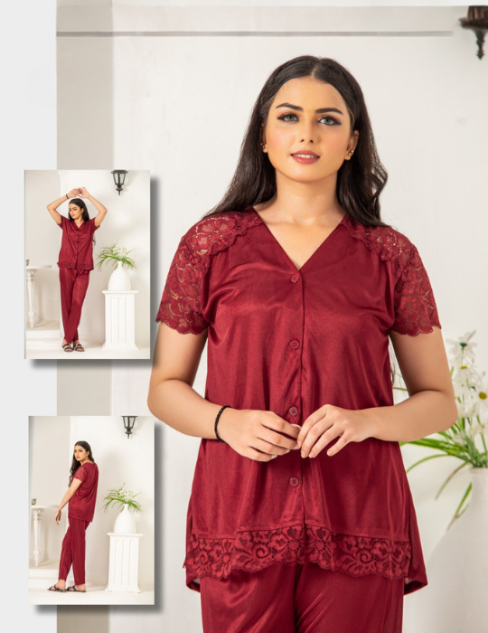 Elegant Silk Pajama Set – Shirt & Trousers