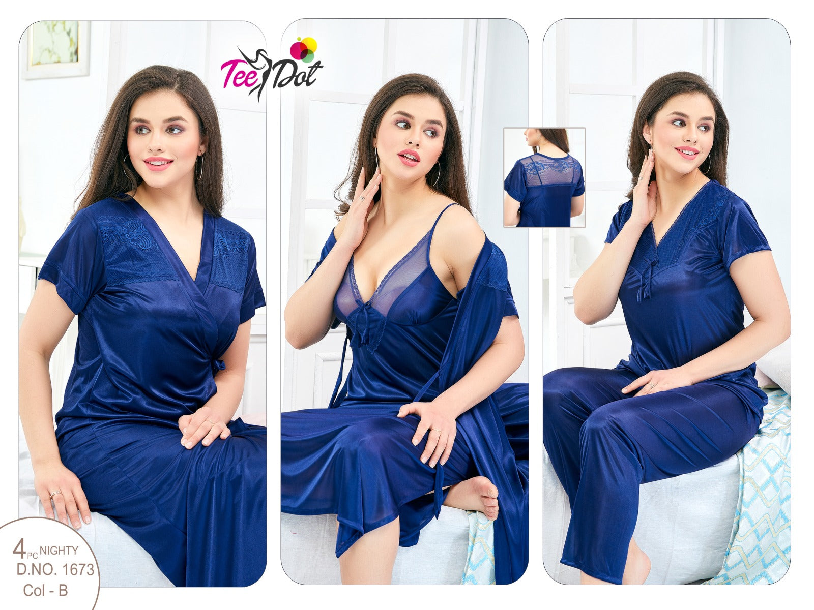 Luxury Indian Silk Nighty Set – 4-Piece Gown, Inner, Shirt & Pajama