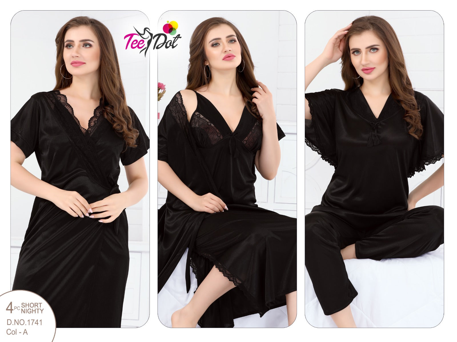 Designer Indian 4-Piece Nighty Set – Gown, Inner, Shirt & Pajama