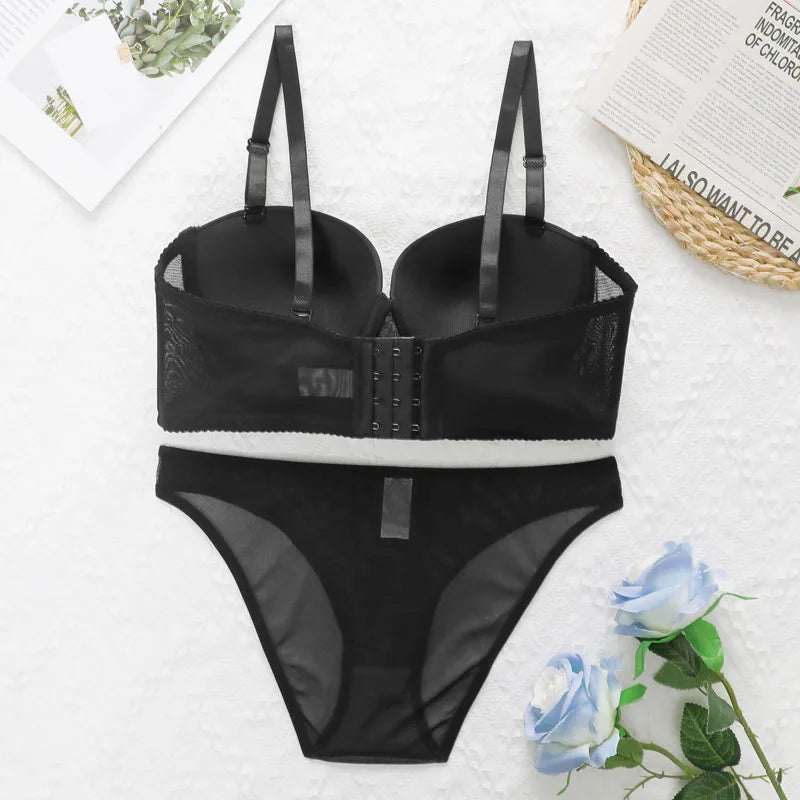 Fashionable Black Bra and Brief Set – Padded and Wired Lingerie for Women-2379