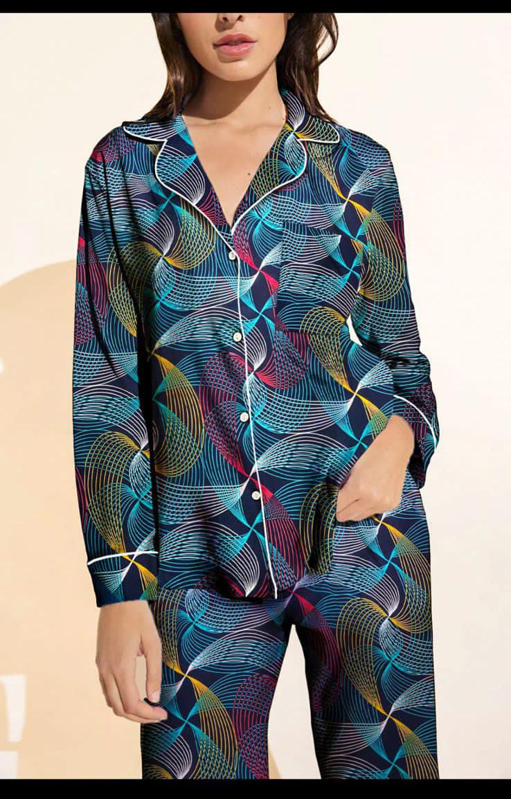 Multi-Print Linen Pajama Set – Soft & Stylish Nightwear for Women | BelleNisa