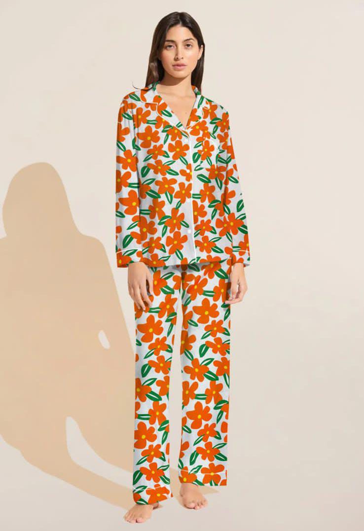 Floral Printed Linen Pajama Set – Soft & Breathable Nightwear | BelleNisa