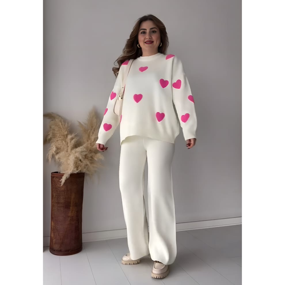 Cozy Heart-Printed Winter Tracksuit for Women