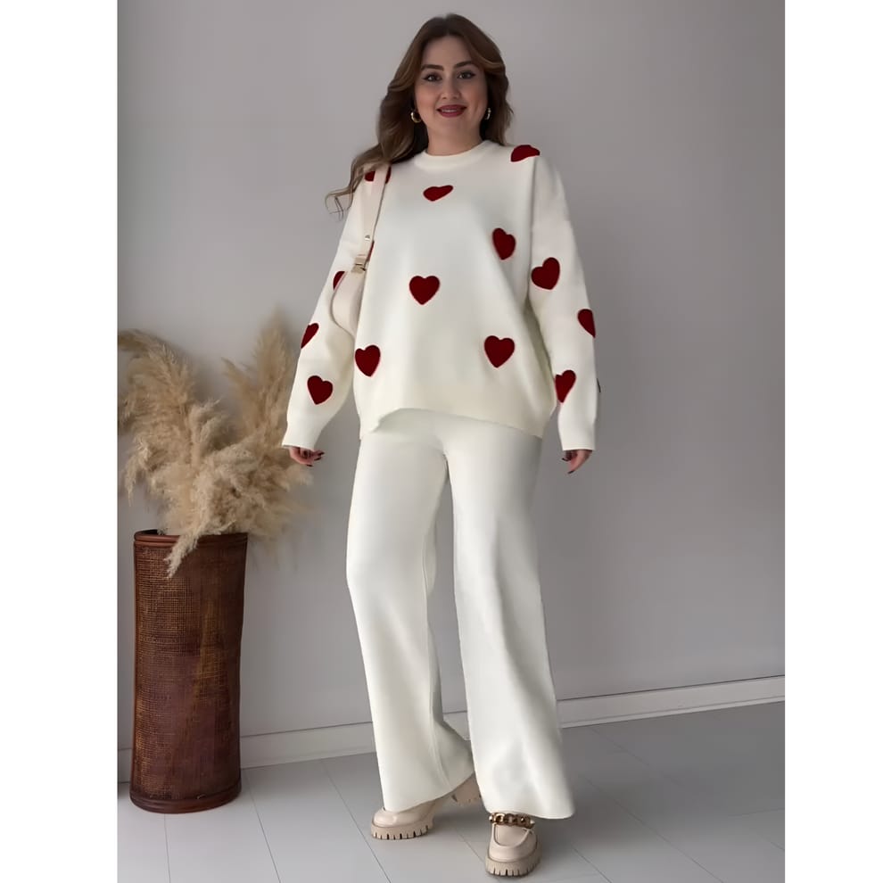 Cozy Heart-Printed Winter Tracksuit for Women