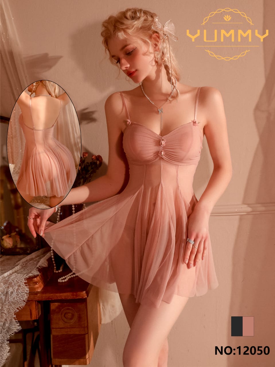 Net Lingerie in Peach – Elegant & Comfortable Intimates for Women ( 12050)