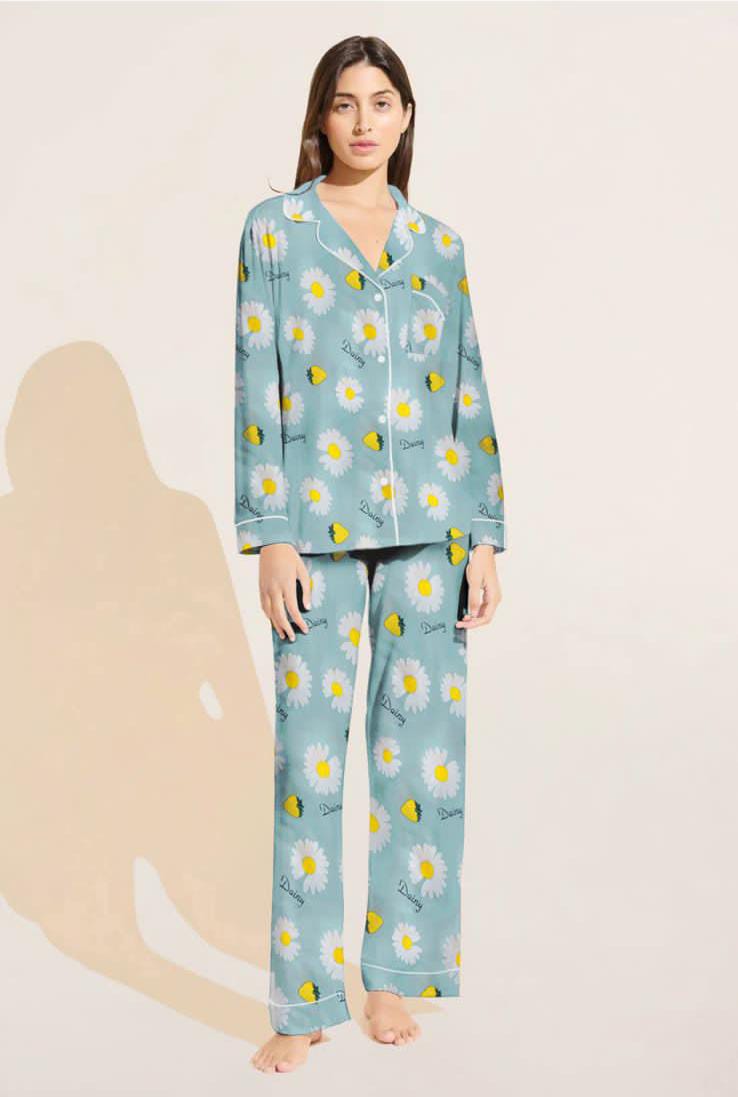 Floral Printed Linen Pajama Set – Soft & Breathable Nightwear | BelleNisa